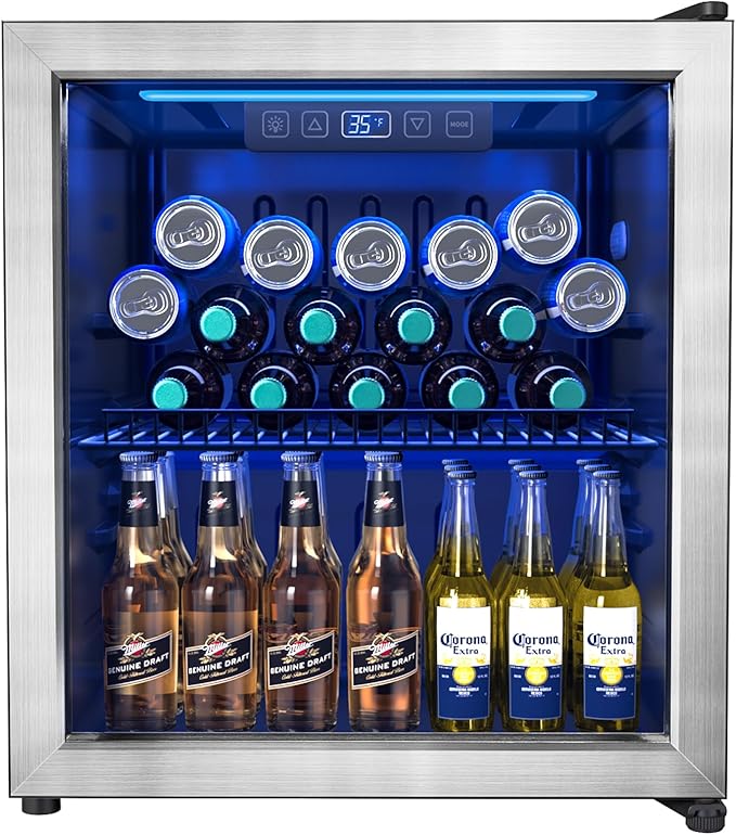 Beverage Refrigerator and Cooler, Freestanding Drink Dispenser for Soda Beer or Wine,70 Can Mini Fridge with Glass Door,Digital Temperature Control,Home, Bar, Office (Silver 1.78 Cu,Ft)