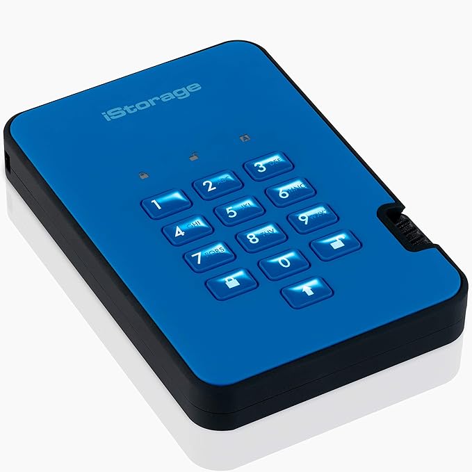 iStorage diskAshur2 HDD 1TB Blue | Secure portable hard drive | Password protected | Dust & water resistant | Hardware Encryption