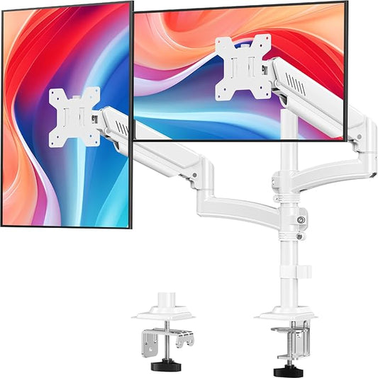 Dual Monitor Stand for Desk, Taller Monitor Arms for 2 Screens up to 32 inch, Ergonomic Adjustable Gas Spring Double Computer Monitor Mount, Holds 4.4-22lbs, VESA 75/100mm, White, Freelift