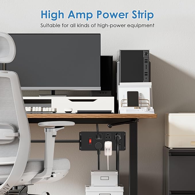 JUNNUJ 20 Amp Power Strip Heavy Duty 2 Pack, Garage 6 Outlets Metal 12 Gauge Surge Protector 3000J, High Amp 5-15P Adapter Shop 6-20R T-Slot Industrial (6AC 2-Pack, 10FT)