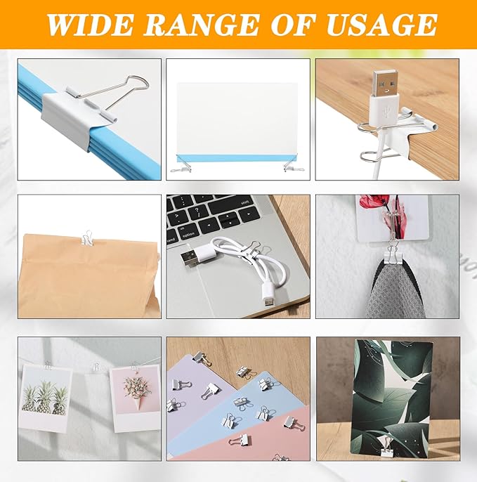 Jetec 100 Pack 0.6in/15mm White Metal Binder Clips Bulk Medium Reusable Fold Back Binder Clips Paper Clamps Spring Steel Sturdy for Home School Office Supplies