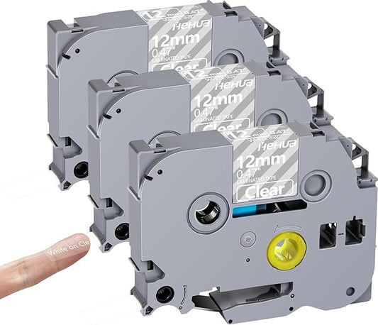 Hehua Tze Tz Tape 12mm 0.47 Laminated White on Clear Tape Compatible for Brother P-Touch Label Maker Tape TZe-135 TZe135 TZ-135 TZ135 for Ptouch PT D210 D220 D200 D610 H110, 1/2'' x 26.2ft, 3 Pack