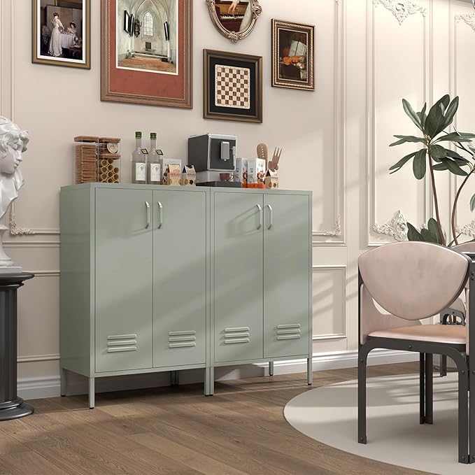Metal Cabinet,Entryway Cabinet with Adjustable Shelves,Metal Storage Cabinet for Classroom,Living Room,Kitchen,Outdoor,Grey Green