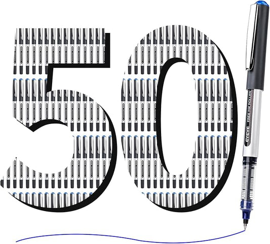 EYEYE 0.5mm Rollerball Pens Blue, 50 Pack Extra Fine Point Liquid Ink Roller Ball Pen Quick Dry, Blue Ink Pens Fine Point Smooth Writing Pen for Journaling, Note Taking, Office, School Supplies