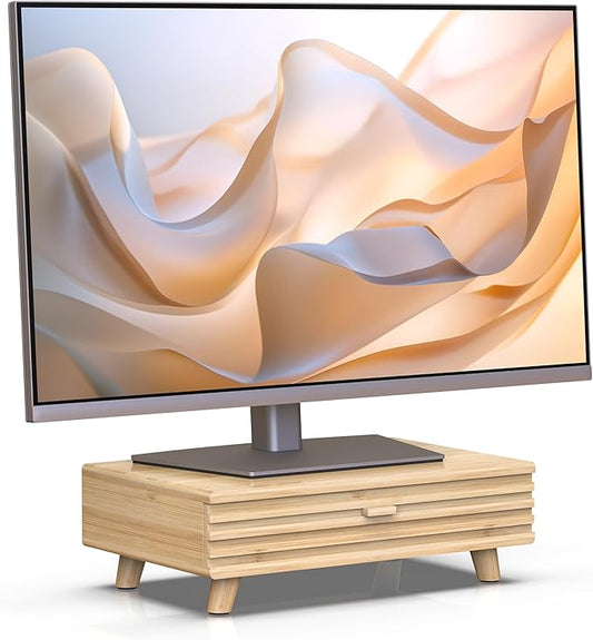 Bamboo Monitor Stand with Drawer - Desk Organizer with Cable Management & Storage, Ergonomic Laptop Riser for Home Office (220lbs Capacity, 15.7 inch ,Natural)