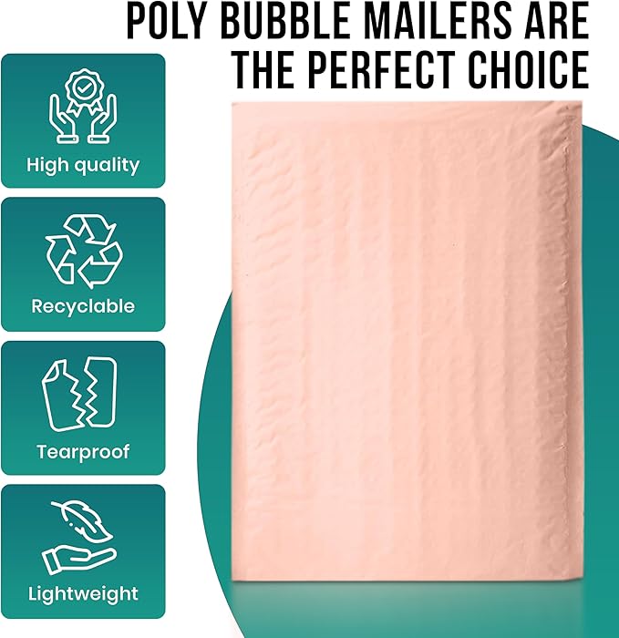 Levex - #0 6" x 10" [5 Pack] Light Pink Poly Bubble Mailers, Padded Envelope Mailers, Packing Envelope & Mailing Bags for Shipping