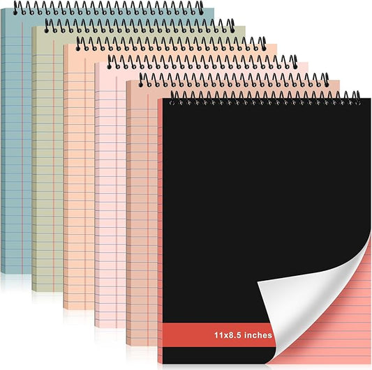 6 Pcs Legal Pad Top Spiral Bound Notebook 70 Sheets Wirebound Notepad Double Sided Ruled Memo Steno Book with Stiff Back Cover for Business(8.5 x 11 Inches,No Holes,Retro Colors)