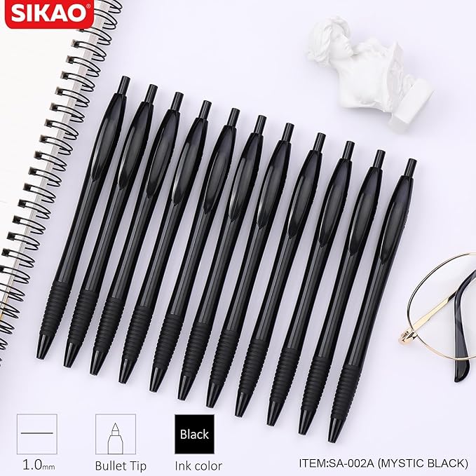 Black Pens Bulk Gripped Slimster Retractable Ballpoint Pen Medium Point Black ink Smooth Writing Pens for Journaling (60Pack)