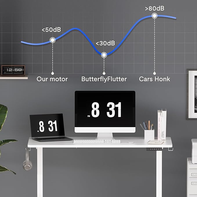 FLEXISPOT Standing Desk 63 x 24 Inch Adjustable Height Desk Home Office Computer Workstation Sit Stand Desk, White Top + White Frame