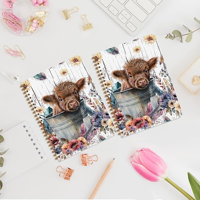 2Pcs Spiral Notebook, Cow College Ruled Spiral Notebook, Cow Print Stuff 160 Pages Hardcover Notebooks Journals for Writing Travel Business Office, Funny Aesthetic Notebooks for Women