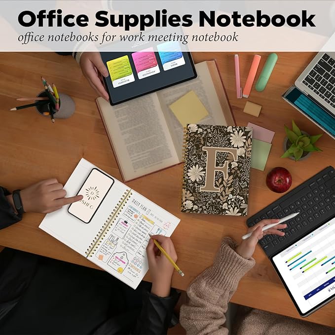 Initial F Personalized Journal Notebook, Boho Floral Journaling Notebooks for Women Girls, Costom Monogrammed Gifts for Women Mom Girls Friends, Letter Spiral Notebook, 5.5x8.3