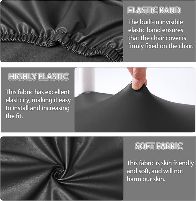 CWK Waterproof PU Leather Dining Chair Covers Set of 2-Stretchable Chair Seat Slipcovers, Removable & Washable Protector for Dining Room,Home,Office,Wedding,Rear Covers (PU-Black)