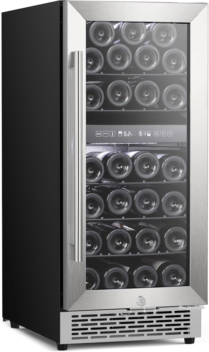 Antarctic Star Wine Fridge 15 Inch Wine Cooler Refrigerator,27 Bottles Dual Zone Freestanding or Bulit-in Wine Cooler Fridge with Stainless Steel Double-Layer Tempered Glass Door,3.1cu.ft