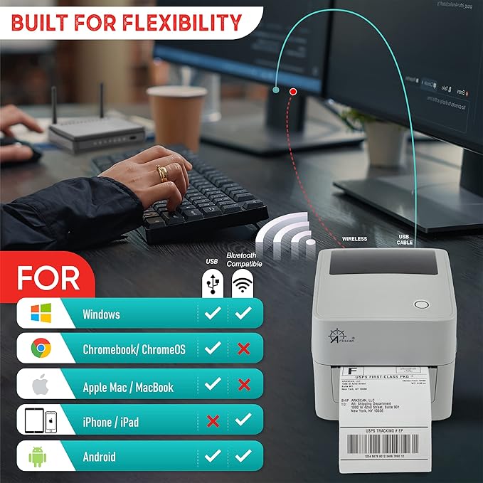 2054K Shipping Label Printer with USB & Wireless Connectivity – Compatible with iOS, Android, Windows, macOS, and ChromeOS for 4x6 Direct Thermal Labels