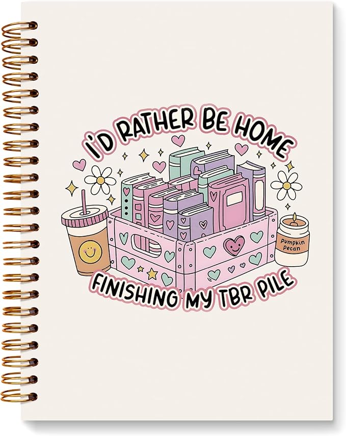 JXREQ Cute Pink Book Bookish Notebook Journal for Women Book Lovers, Journaing Notebooks for Note Taking Writing, Gifts for Readers, Spiral Notebooks 5.5x8.3