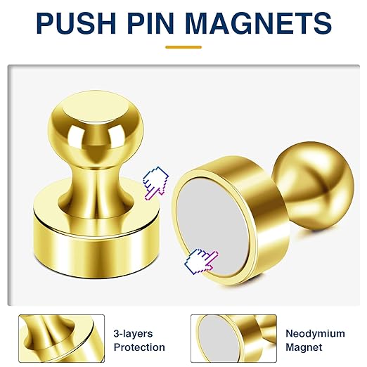 MIKEDE Whiteboard Magnets - 60pcs Small Gold Neodymium Refrigerator Magnets for Whiteboard, School, Classroom, Kitchen and Map