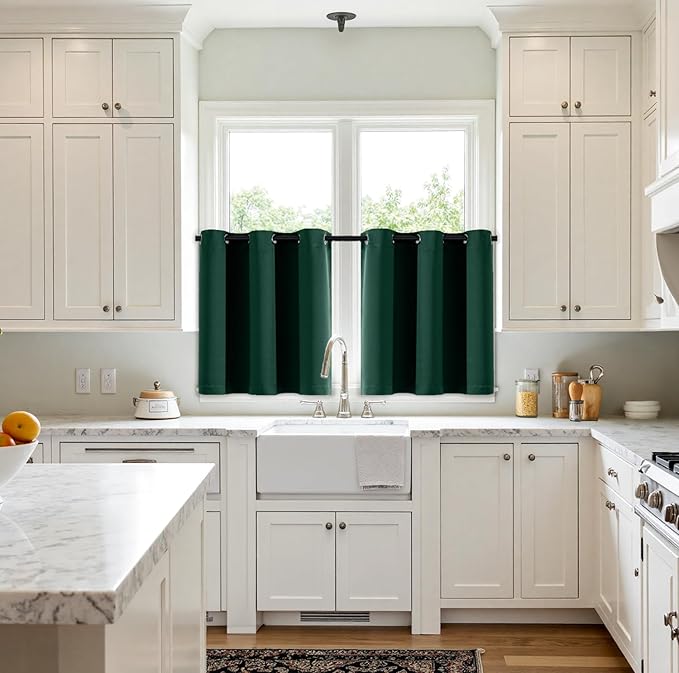MIULEE Short Curtains for Windows - Hunter Green Blackout Half Window Curtains Thermal Insulated Privacy Drapes for Kitchen Bedroom Bathroom Grommet Top Small Basement Tiers W40 x L36 Inch 2 Panels
