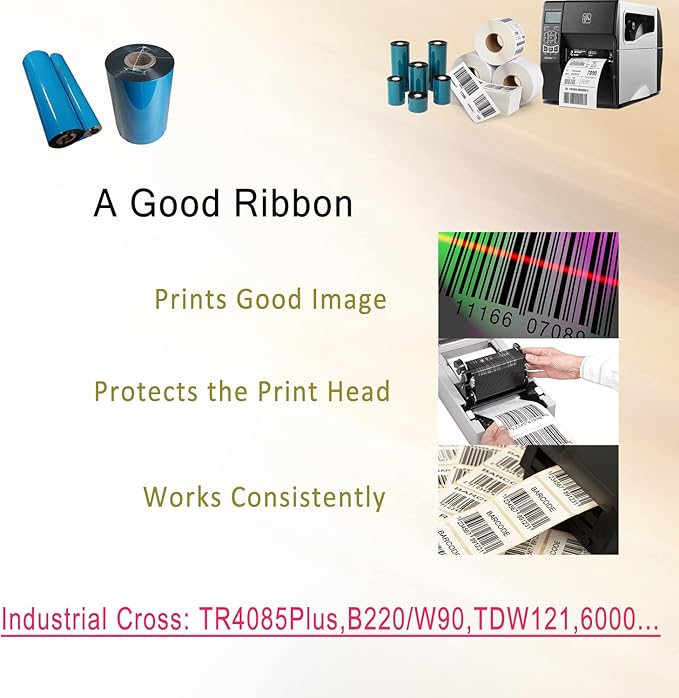 4.33'' x 1476' Premium Resin Enhanced Wax Ribbon, 110mm x 450m Black Thermal Transfer Ribbon, Barcode Thermal Label Printer Ribbon, CSO-Ink Outside, 1'' Core for Zebra, TSC, GoDex, Citizen (1 Roll)