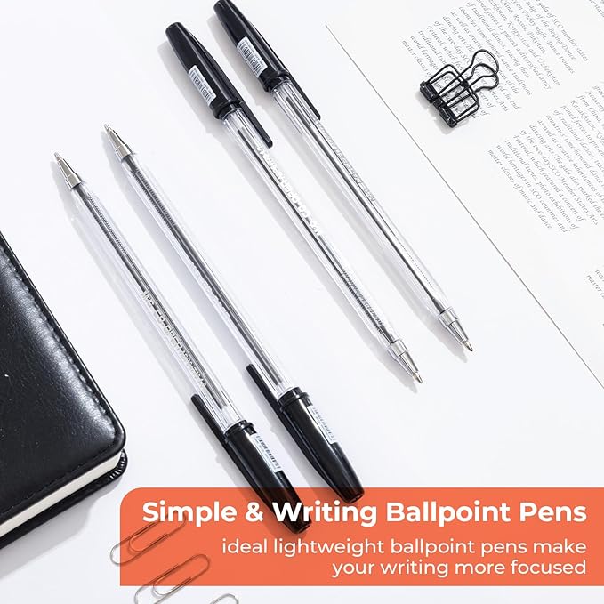 M&G Ballpoint Pens, Black Ink Ballpoint Pens Medium Point 1.0mm, Ball Point Pens Bulk Lasting Smooth Writing with Anti-Slip Grip & Plug-In Cover for Journaling Office School Women Men (50 Pack)