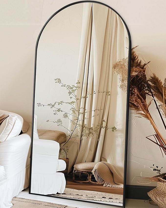 Antok Full Length Mirror, 78"x38" Oversized Floor Mirror Freestanding, Full Body Mirror Floor Standing Mirrors with Stand, Hanging Mounted Mirrors for Living Room Cloakroom,Black,Arched Style