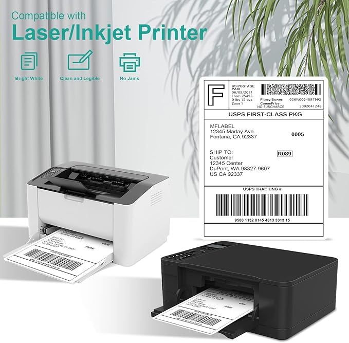 MFLABEL Full Sheet Sticker Label, Address Sticker, White Matte Label Paper, 8-1/2" x 11" Shipping Labels for Laser & Inkjet Printer (1200 Labels, 1200 Sheets)