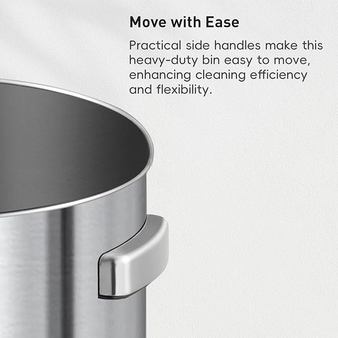 EKO 16-Gallon Round Stainless Steel Open Top Trash Can, Large Commercial Waste Bin with Detachable Lid and Carrying Handle, Brushed Metal Garbage Bin for Home, Office, Restaurant, Restroom