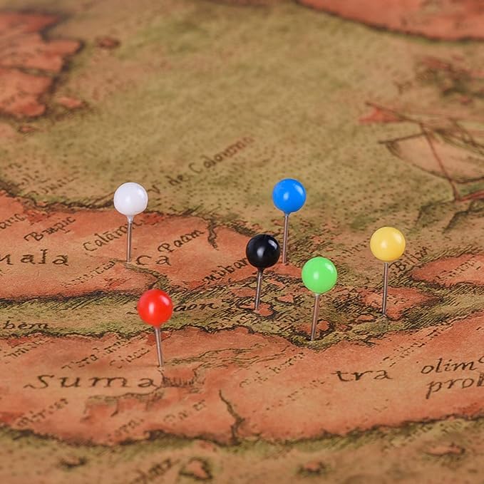 Outus 500 Pieces Map Push Pins Map Tacks Plastic Round Head Tacks with Steel Points (10 Colors, 1/5 Inch)