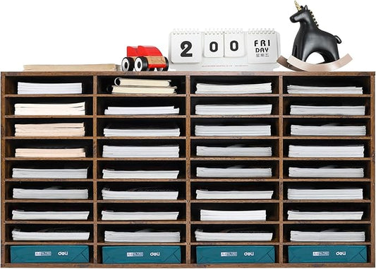 EasyPAG Mail Organizer Countertop, Wood Literature Organizer with Adjustable Shelves, Student Classroom Mailbox for School, Desktop Paper Sorter for Office Home, 36 Compartments, Archaize