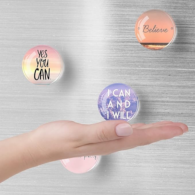 12Pcs Glass Strong Magnetic Refrigerator Magnet Fridge Sticker,Motivational Fridge Magnets Decoration for Crafts,Strong Fridge Magnets for Kitchen, School,Office Whiteboard, Cabinet and Dishwasher
