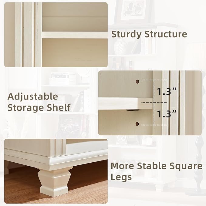 70" Tall White Bookshelf,5 Tier Wood Book Shelf with Adjustable Shelves & Wood Legs,Free Standing Farmhouse Bookcase with Open Display Storage,Vintage Kids Bookshelves for Nursery,3PCS