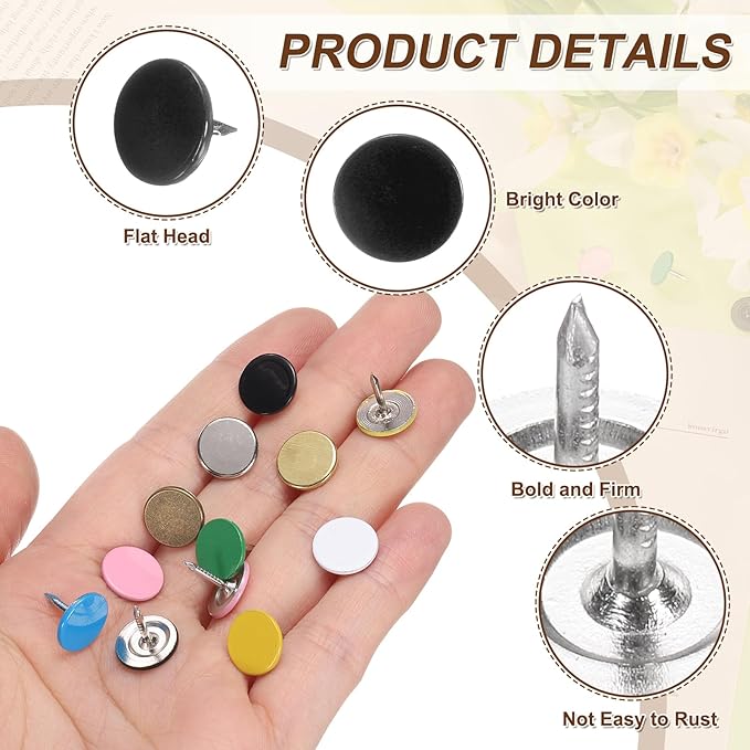 uxcell 150Pcs Upholstery Tacks, 11mmx10mm Flat Head Thumb Tack Decorative Furniture Nails Push Pins for Furniture Sofa Headboards, Black