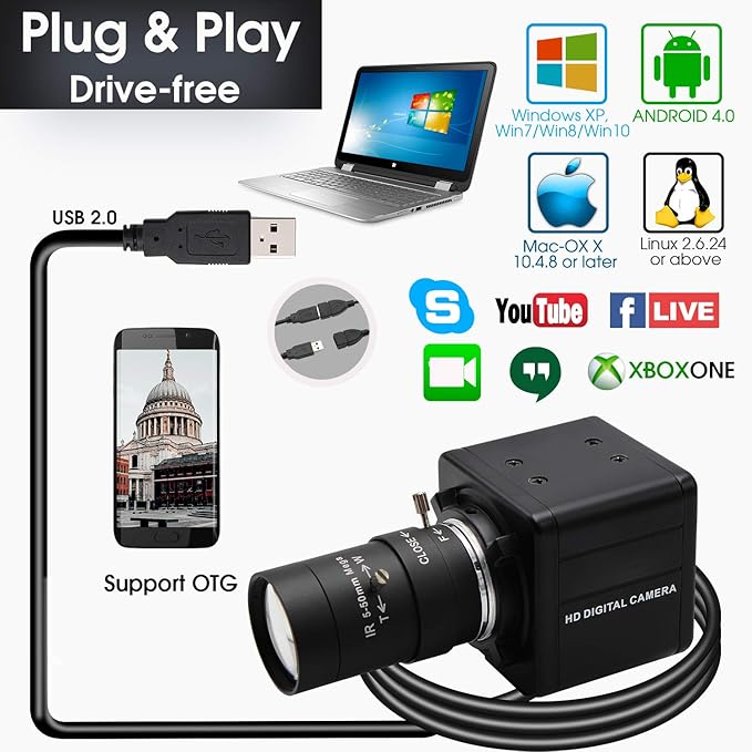 SVPRO HD USB Camera 1080P with 5-50mm Zoom Lens,10X Optical Zoom USB Web Camera Manual Focus with CMOS OV2710 Sensor,High Speed 100fps/60pfs/30fps Video Camera for PC Computer,Laptop