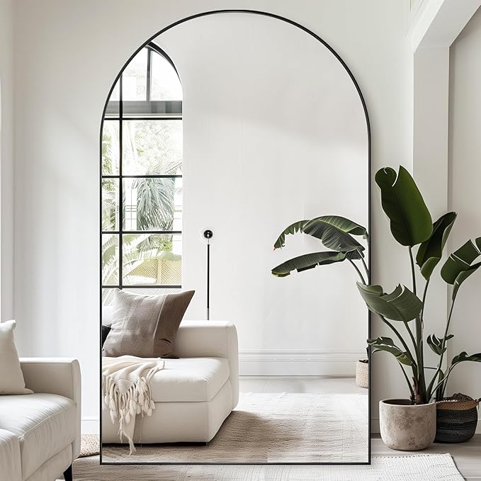 Antok Full Length Mirror, 88"x44" Oversized Floor Mirror Freestanding, Full Body Mirror Floor Standing Mirrors with Stand, Hanging Mounted Mirrors for Living Room Cloakroom,Black,Arched Style