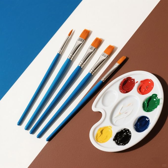 50Pcs Children's Drawing Pen Set, Loose Brush Washable Art Brush, Suitable for Students, classrooms and Handicraft Painting, doodling, Watercolor Painting and face Painting Blue-50pcs（Flat Head）