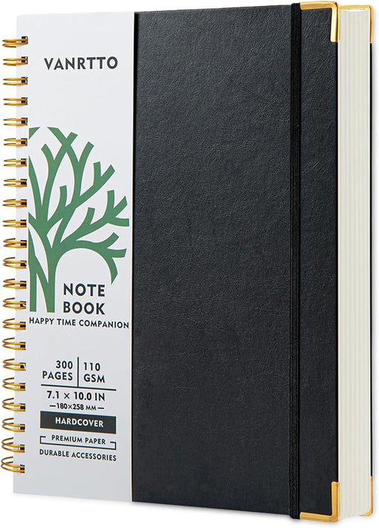 Hardcover Spiral Notebook, B5 Notebooks College Ruled, 110 GSM Thick Lined Paper Notebooks for Work, School and Travel, 300 Pages Journals for Writing, Large Journal for Women New Black B5