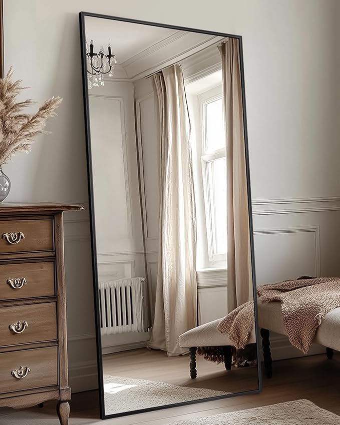 Antok Full Length Mirror, 58"x21" Floor Mirror, Floor Standing Freestanding Full Body Mirror with Stand for Bedroom, Hanging Mounted for Living Room Cloakroom, Black