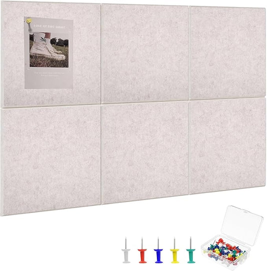 Large Cork Board 36" x 24", 6 Pack Felt Wall Tiles with Colored Pushpins, Bulletin Board with Removable Self-Adhesive Strips, Pin Board Cork Boards for Walls Office Home-Light Tan