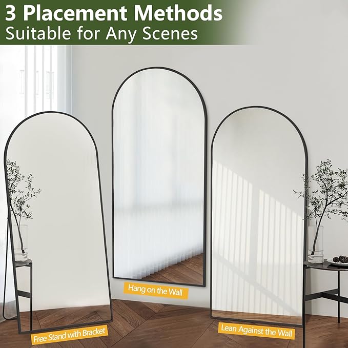 MELOMOIR Arched Full Length Mirror, 56"x18" Floor Mirror, Free Standing Mirror Leaning or Hanging, for Living Room Bedroom Cloakroom Hallway, Thin Aluminum Frame, Black