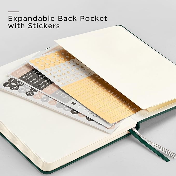 &And Per Se Dotted Journal Notebook, A5 Hardcover Leather Journal, 160 Pages 100 gsm Thick Dotted Paper，3 Sheets of Stickers Included - 5.7'' x 8''（Green）