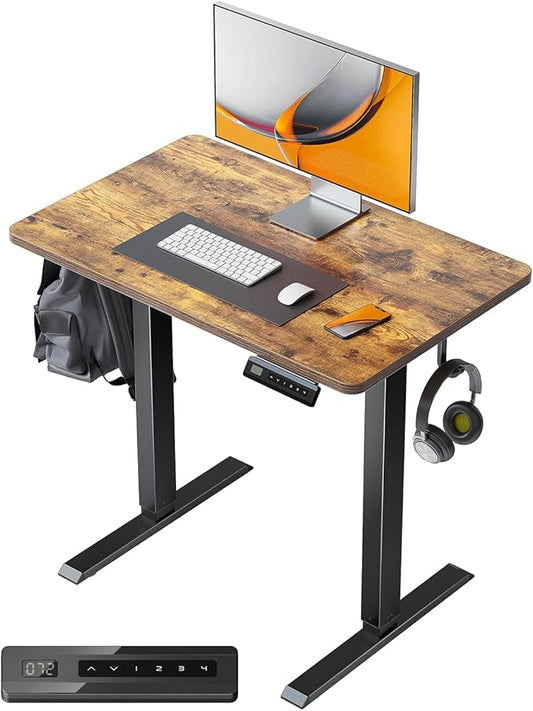 FEZIBO One-Piece Standing Desk Adjustable Height Stand up Home Office Desk, 32x24 Inch Electric Standing Computer Desk, with 4 Memory Presets, Fixable casters, Rustic Brown