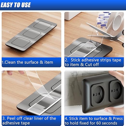 Clear Double Sided Adhesive Mounting Tape Heavy Duty Removable,Strong Picture Hanging Strips Wall Hangers,Sticky Tack Gel Putty Glue for Poster,Photo,Mirror,Carpet(9.85 Ft-3 Pack)
