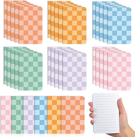 48 Pack Mini Hippie Groovy Notebooks Back to School Favors Small Pocket Size Retro Pink Blue Checked School Girl Notebooks for Students Teacher Appreciation Gift Employee Classroom Prize 5x3 Inch