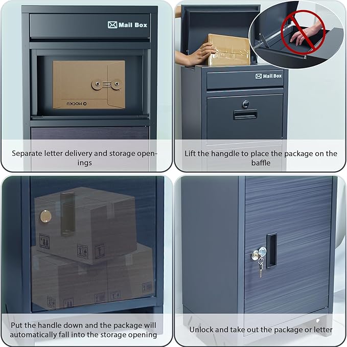 Package Delivery Boxes for Outside, Large Parcel Drop Boxes with Lock, Customize Address Stickers Package Drop Boxes for Outside is Waterproof,Package Delivery Box for Porch(Grey,15.7*15.7*37.8 in)