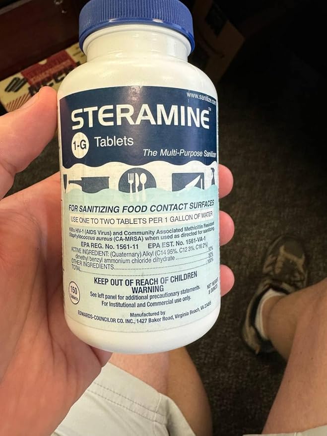 6 Bottles Steramine Sanitizer Tablet w/ 15 QT-10 Test Strip, Multi Purpose Steramine Sanitizing Tab for Food Contact Surface, Kitchen, Restaurant, Diner & Food Service by FryOilSaver Co. (900 Tablets)