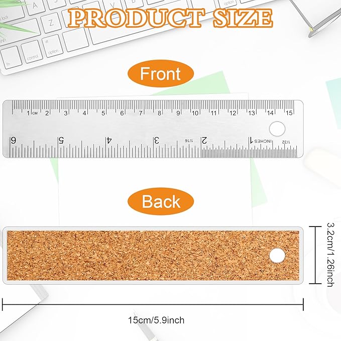 3 Pcs Stainless Steel Ruler 6 Inch Metal Ruler Straight Edge Rulers Non Slip Cork Backed Rulers with Inch and Metric Graduations for School Office Engineering Drawing(6 Inch)