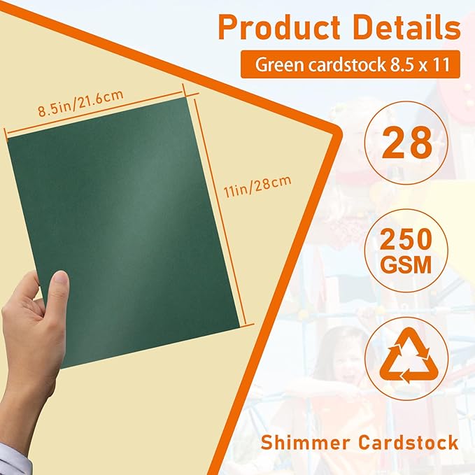 28 Sheets Dark Green Shimmer Cardstock 8.5 x 11 Craft Paper, 92lb Heavyweight Glossy Paper Card Stock for Wedding, School, Greeting Cards, Making Cards, Office Printing