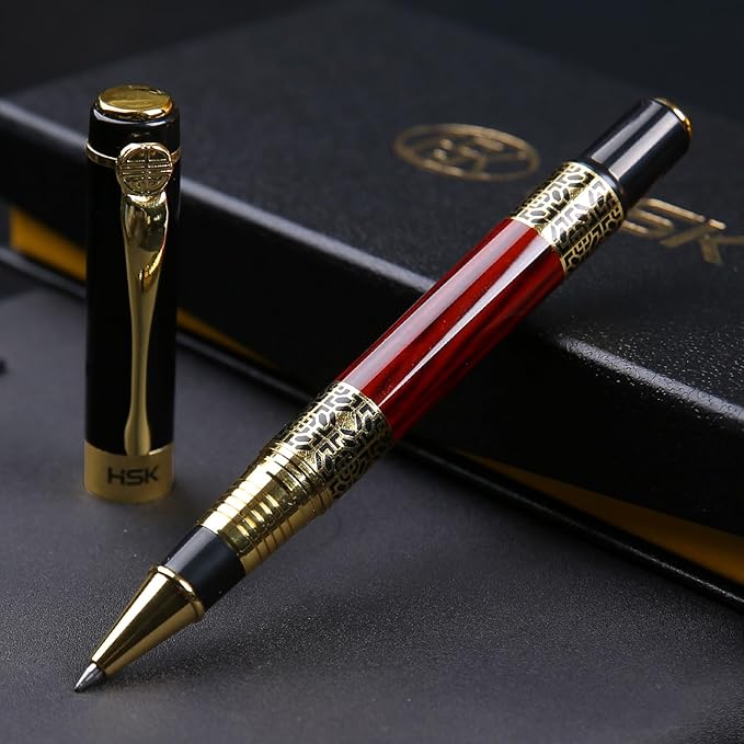 HSK Luxury gift Pen Ballpoint Pens Black Refill,Classical retro style pen,Best Ball Pen Gift Set for Men & Women Professional Executive,Office,Nice Pens Classy Gift Box (Red)