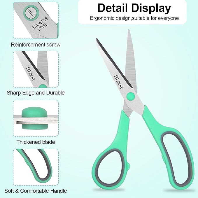 Pink Scissors Pack, Rkqoa 8" All Purpose Scissor - High Performance and Designed for Everyday use, Stainless Steel Shears Set with Comfort Grip, Right/Left Handed