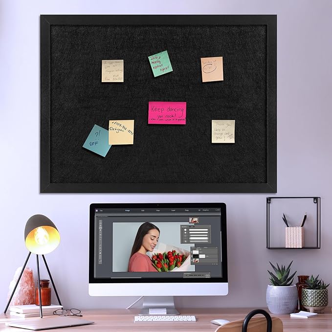 TORASO Cork Board Bulletin Board, 23.5" X 35.5" Cork Boards for Walls with Pins, Eye Bolts, gaskets, Screws, Pin Board for Office, School and Home (BK,60x90cm,2p