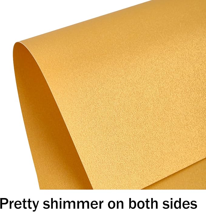 100 Sheets Gold Shimmer Cardstock 8.5 x 11 Metallic Paper, Goefun 80lb Card Stock Pearlescent Paper for Invitations, Birthday, Anniversaries, Card Making